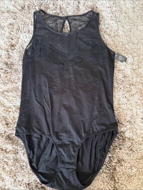 Vince Camuto Black Lace-Trim Bodysuit